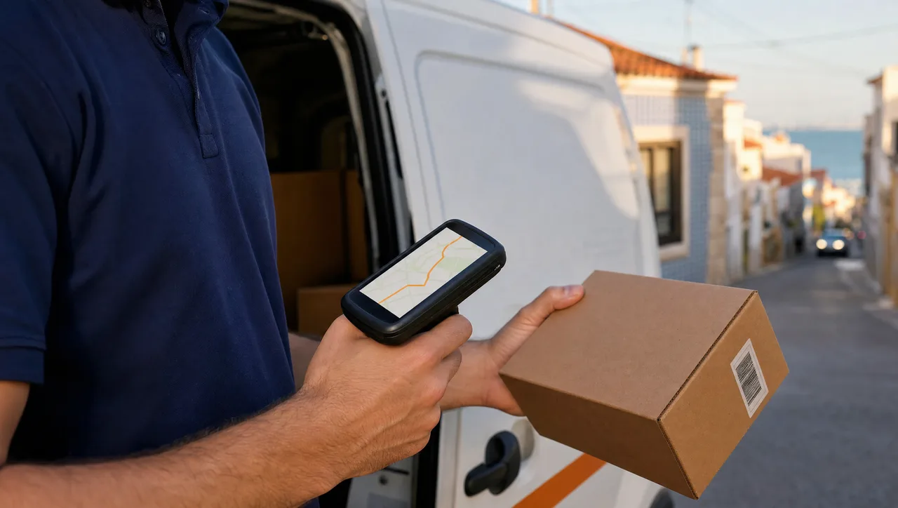 Estafeta ProntoGo a registar uma encomenda com o scanner de rastreamento